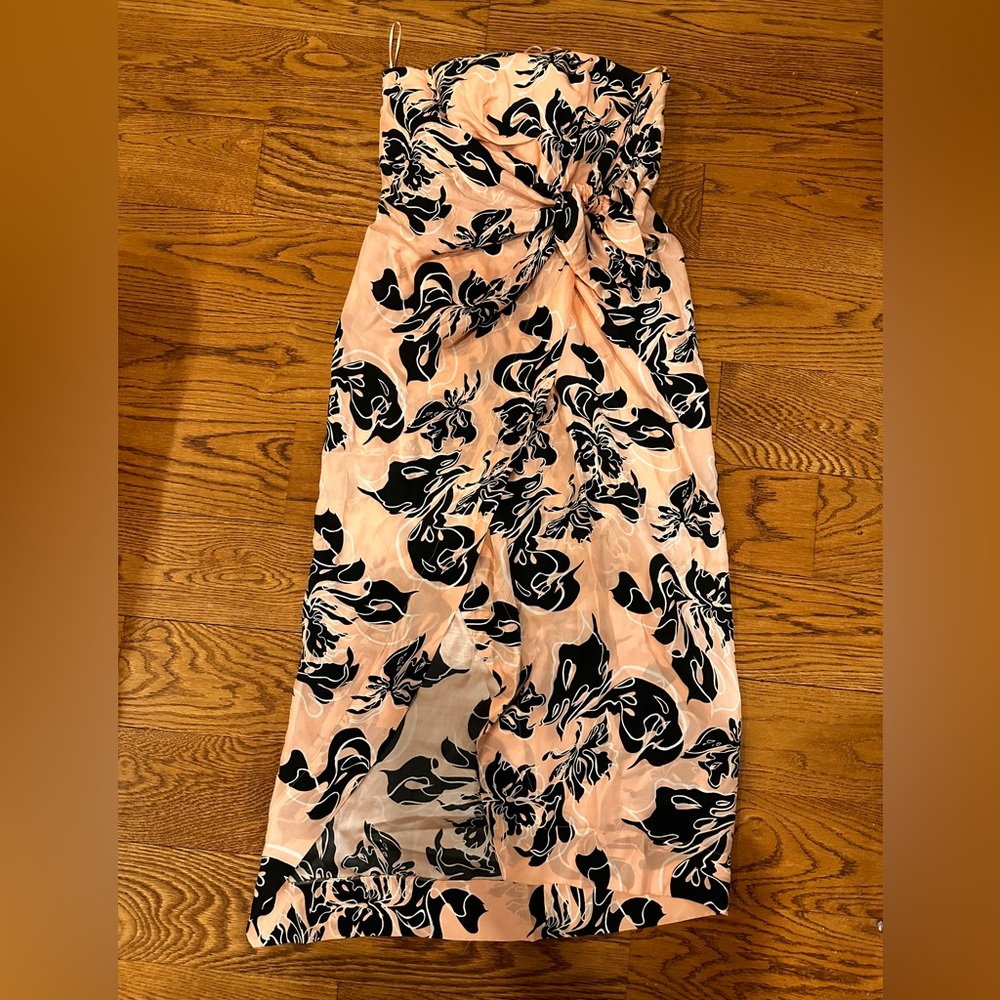 Cedric Charlier 100% Silk Printed Floral Strapless Dress